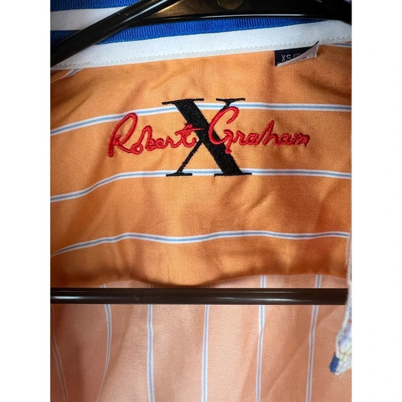 Robert Graham Orange and White Striped Button Up Shirt Men’s XS - Picture 7 of 12